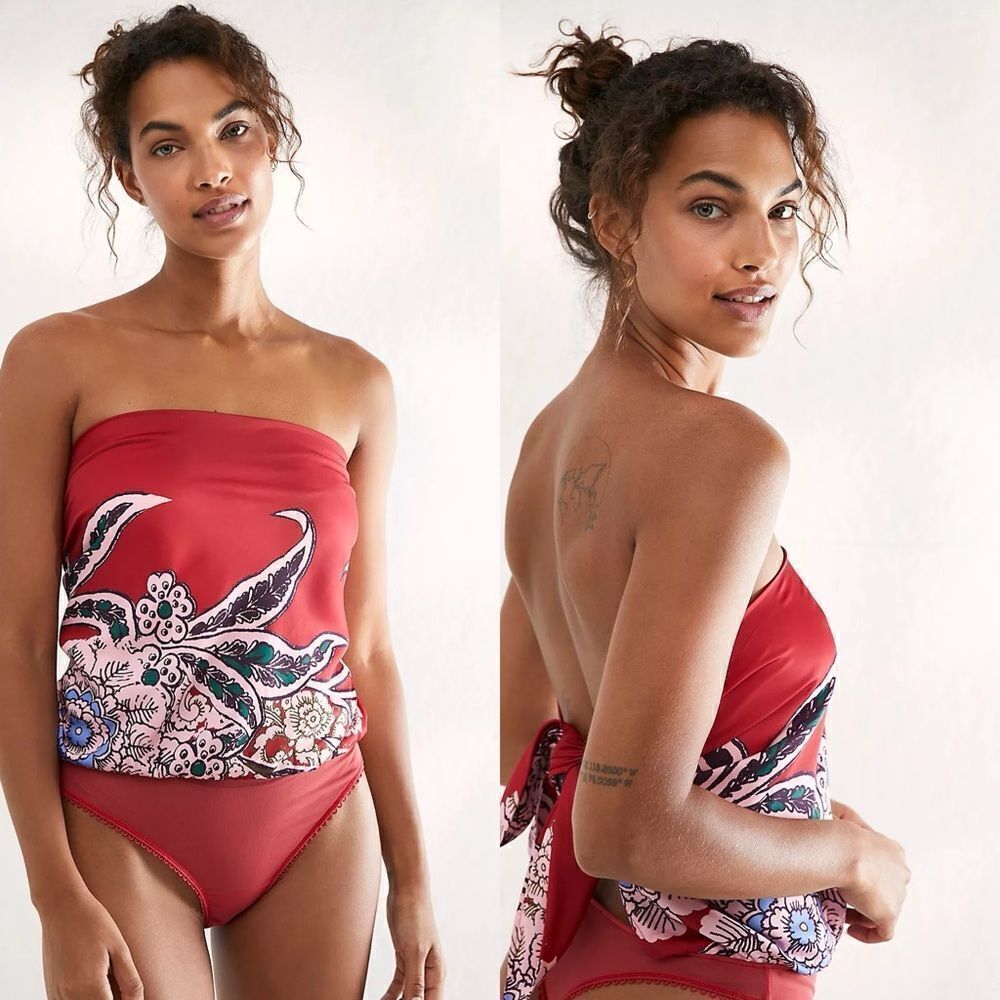 Free People NWT Spellbound Strapless Bodysuit in Cherry Combo Size Large - Picture 3 of 10